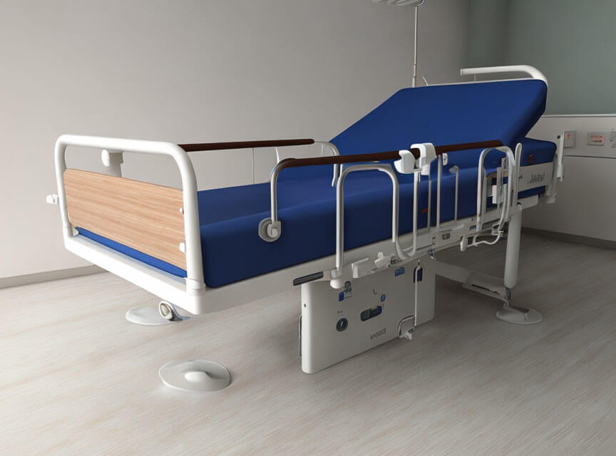 Sürgülü yan korkulukları olan hasta yatağı